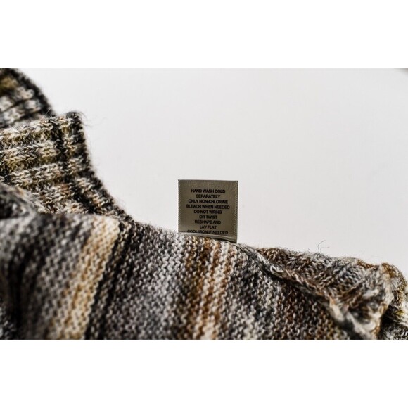 Leo Nicole pullover Sweater Medium Brown Multicolor Shawl Collar Poncho Knit M - Picture 5 of 6